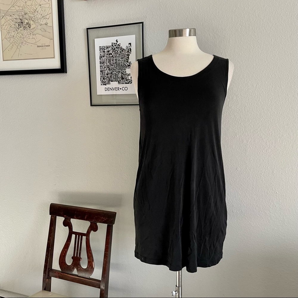 Eileen Fisher Black Sleeveless Sheath Dress Size Small LBD Scoop Neck Classic